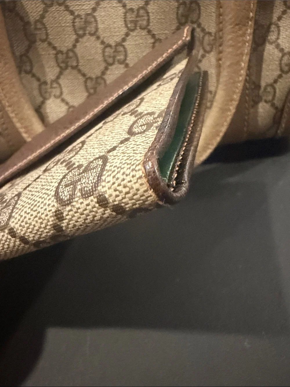 Gucci Beige GG Supreme Canvas Continental Wallet with Red and Green Web